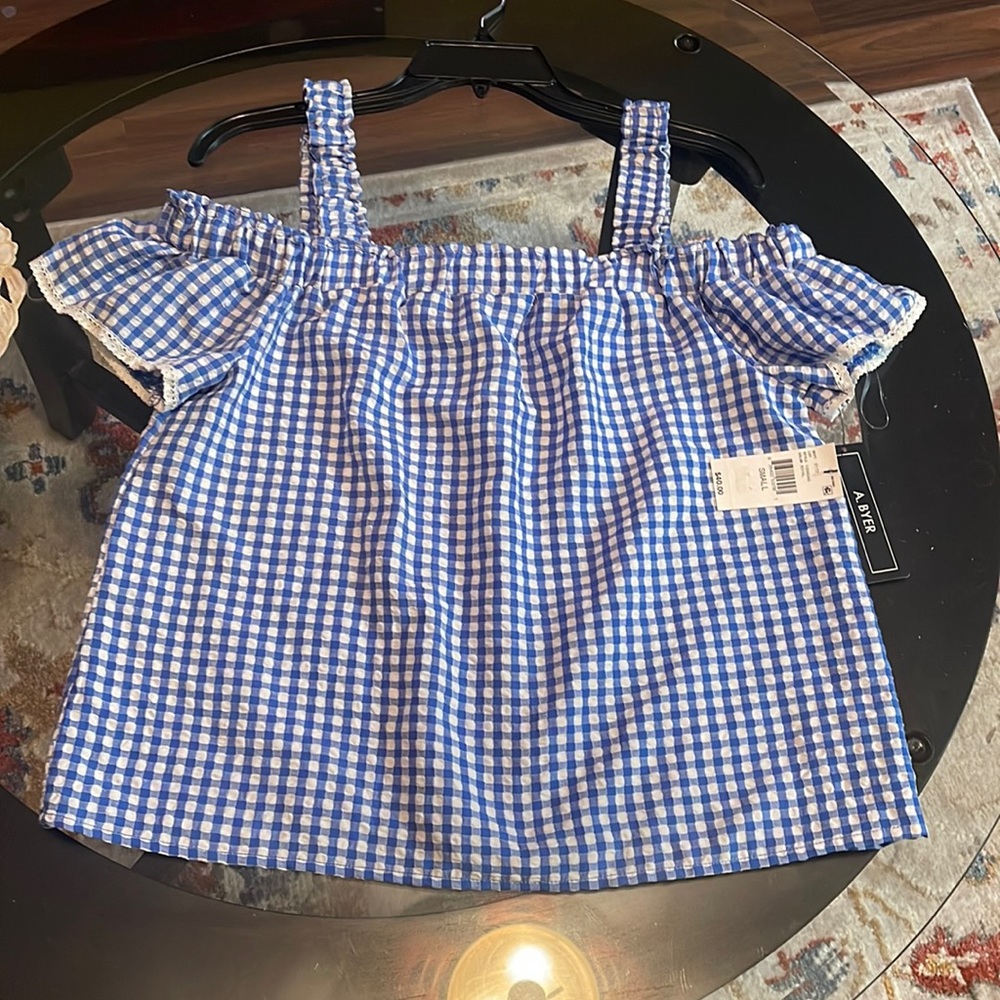 NWT- A. Byer blue/white gingham top